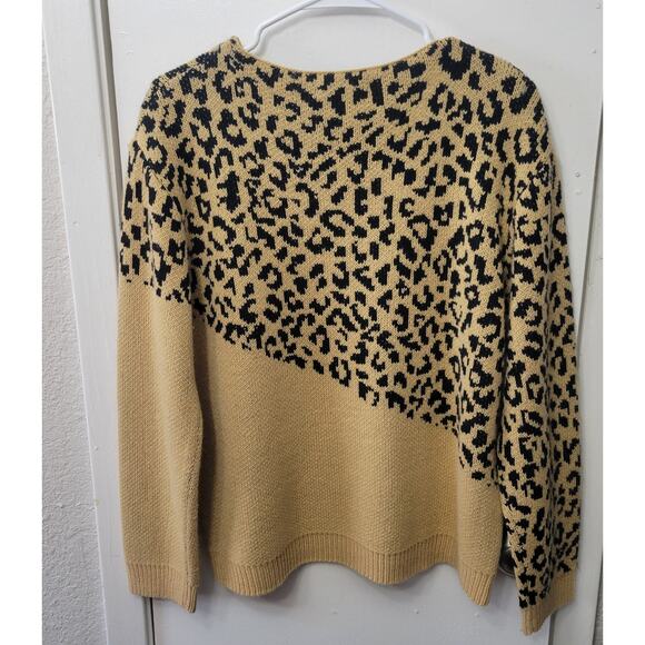 Leopard Print Pullover Round Neck Sweater Women's XL Tan & Black by Misslook - Picture 2 of 6